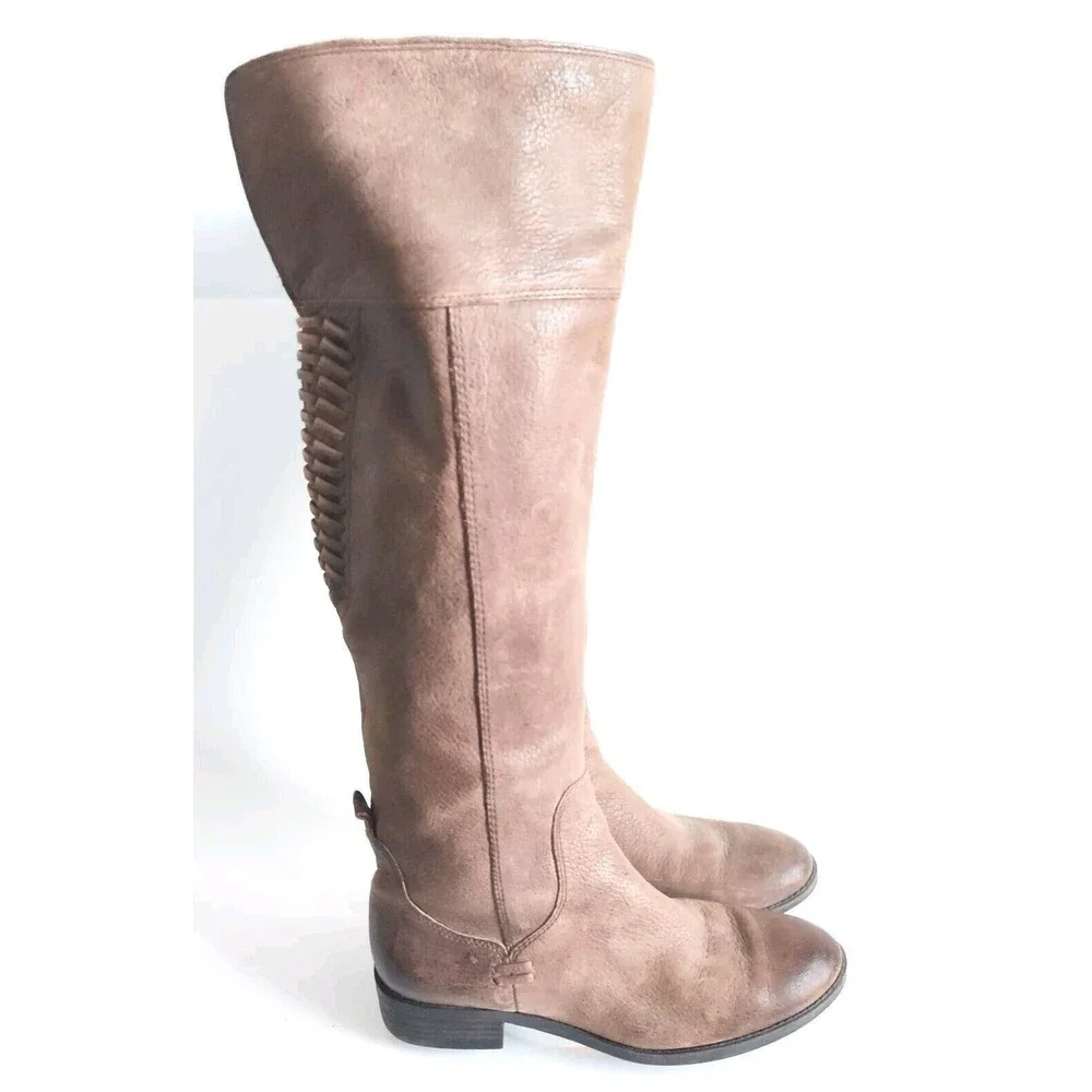 Vince Camuto Patamina Over The Knee Boot Taupe Brown‎ Leather Size 6.5 Lace-up